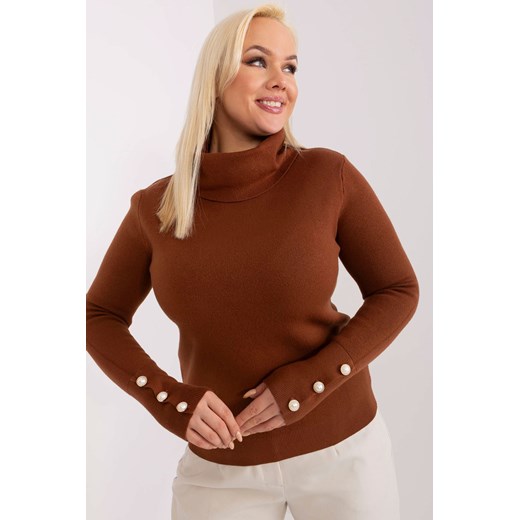 Gładki sweter plus size z golfem brązowy ze sklepu 5.10.15 w kategorii Swetry damskie - zdjęcie 169697700