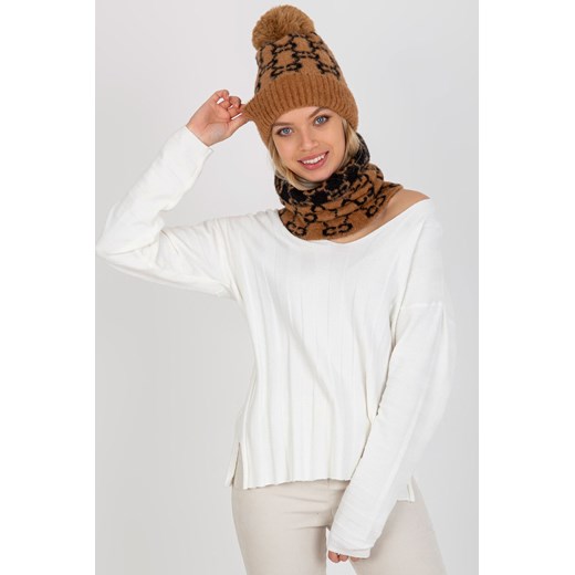Camelowo-czarna damska czapka zimowa z pomponem ze sklepu 5.10.15 w kategorii Czapki zimowe damskie - zdjęcie 169697731