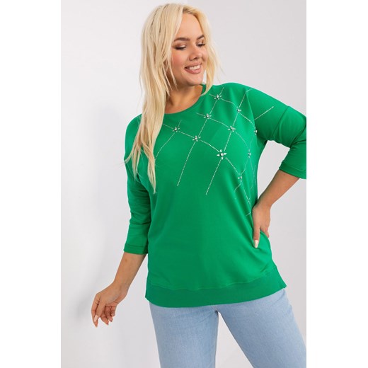 Bluzka plus size z bawełny z aplikacjami zielony ze sklepu 5.10.15 w kategorii Bluzki damskie - zdjęcie 169697802