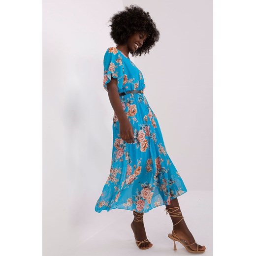 Niebieska sukienka damska w kwiaty - midi ze sklepu 5.10.15 w kategorii Sukienki - zdjęcie 169698142