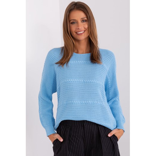 Sweter damski klasyczny z długim rękawem jasny niebieski ze sklepu 5.10.15 w kategorii Swetry damskie - zdjęcie 169698380