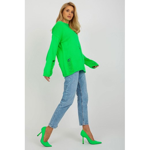 Fluo zielony
sweter oversize z dziurami i długim
rękawem Badu one size okazja 5.10.15