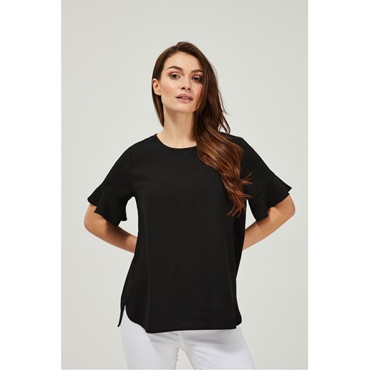 T-shirt damski z ozdobnym rękawem - czarna XS wyprzedaż 5.10.15