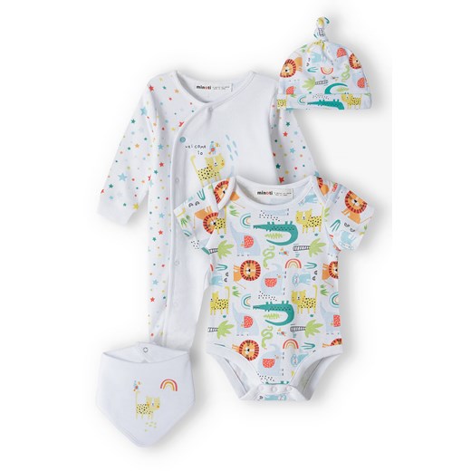 Komplet bawełniany niemowlęcy- rampers + body + czapka + śliniak ze sklepu 5.10.15 w kategorii Komplety niemowlęce - zdjęcie 169698874