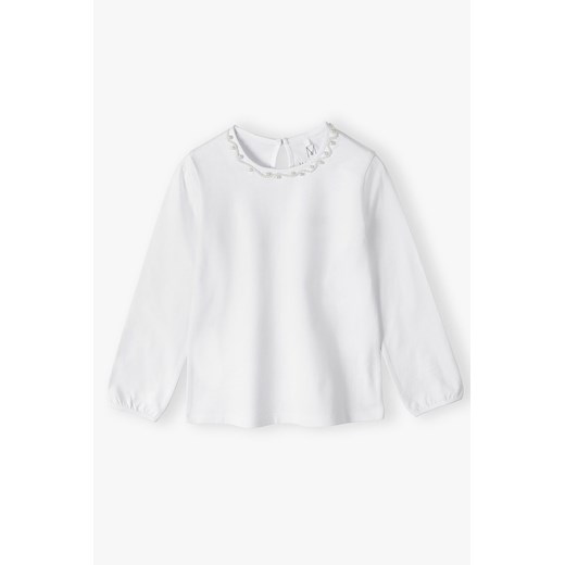 Biała elegancka bluzka dziewczęca z perełkami pod szyją ze sklepu 5.10.15 w kategorii Bluzki dziewczęce - zdjęcie 169699161