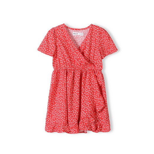 Czerwona sukienka dziewczęca z wiskozy w kwiatki Minoti 110/116 5.10.15