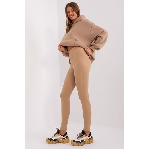 Camelowe długie legginsy prążkowane high waist one size 5.10.15