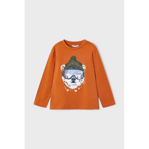 Pomarańczowa bawełniana bluzka chłopięca z niedźwiedziem ze sklepu 5.10.15 w kategorii T-shirty chłopięce - zdjęcie 169699383