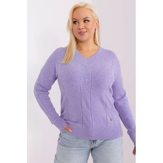 Sweter plus size z dekoltem V jasny fioletowy ze sklepu 5.10.15 w kategorii Swetry damskie - zdjęcie 169699390