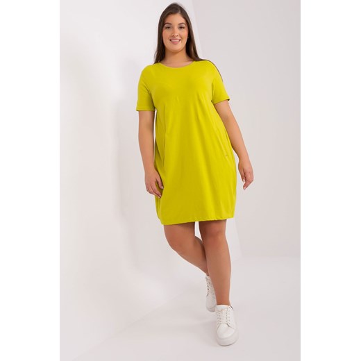 Limonkowa sukienka plus size basic z kieszeniami ze sklepu 5.10.15 w kategorii Sukienki - zdjęcie 169699580