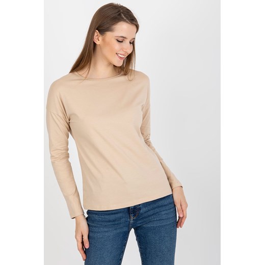 Beżowa bluzka longsleeve z bawełny BASIC FEEL GOOD ze sklepu 5.10.15 w kategorii Bluzki damskie - zdjęcie 169699680