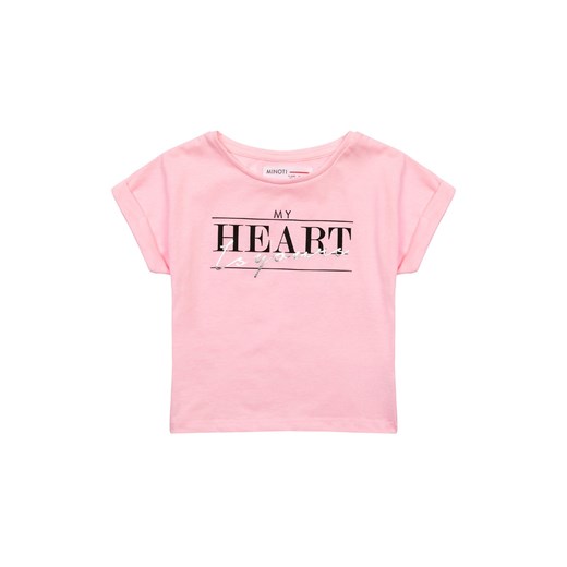 Różowy t-shirt dzianinowy dla dziewczynki z napisem Minoti 116/122 5.10.15
