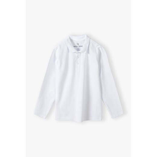 Bluzka chłopięca z długim rękawem i kołnierzykiem polo - biała ze sklepu 5.10.15 w kategorii T-shirty chłopięce - zdjęcie 169700033