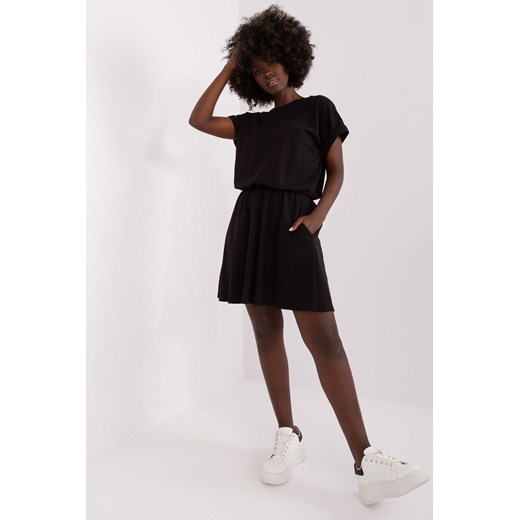 Czarna mini sukienka damska basic z bawełny RUE PARIS ze sklepu 5.10.15 w kategorii Sukienki - zdjęcie 169700113
