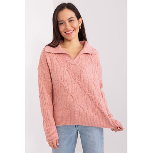 Sweter z warkoczami i kołnierzem ciemny różowy Wool Fashion Italia one size 5.10.15