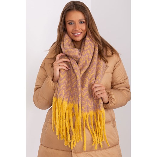 Zimowy szal damski we wzory ciemno żółty ze sklepu 5.10.15 w kategorii Szaliki i chusty damskie - zdjęcie 169700283