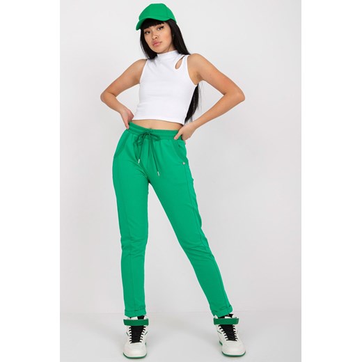 Zielone bawełniane spodnie dresowe z wysokim stanem ze sklepu 5.10.15 w kategorii Spodnie damskie - zdjęcie 169700944