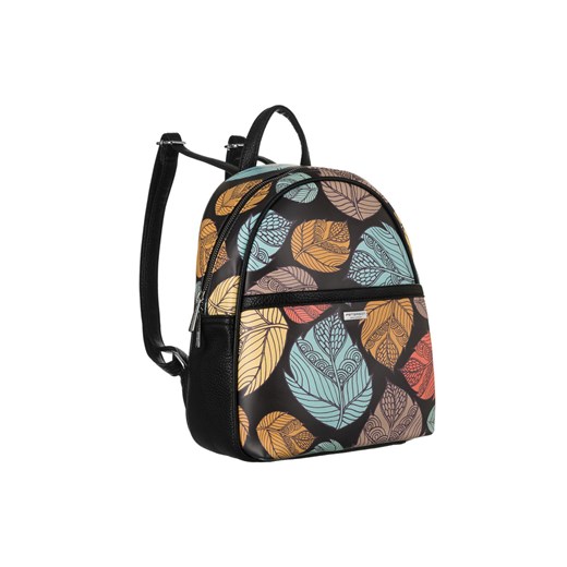 Miejski plecaczek damski ze skóry ekologicznej - Peterson czarny w kolorowe liście ze sklepu 5.10.15 w kategorii Plecaki - zdjęcie 169701152