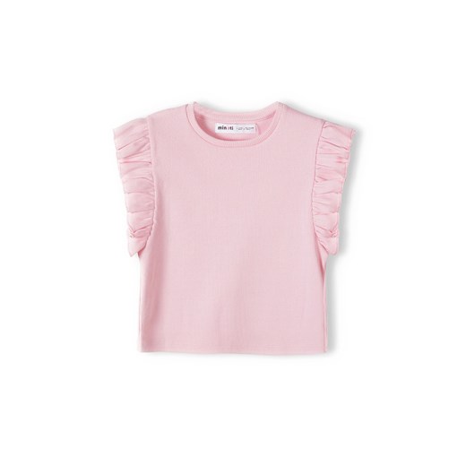 Dziewczęca bluzka z krótkim rękawem i falbanką- różowa ze sklepu 5.10.15 w kategorii Bluzki dziewczęce - zdjęcie 169701234