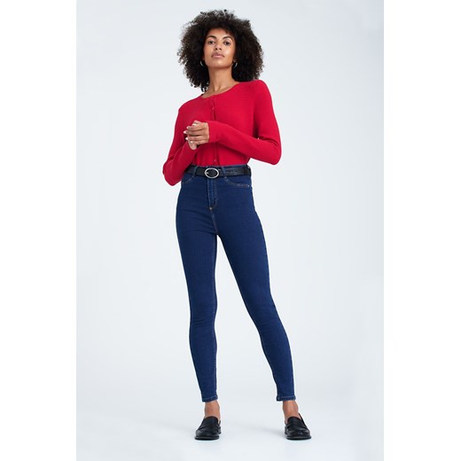 Granatowe spodnie damskie jeansowe z wysoki stanem ze sklepu 5.10.15 w kategorii Jeansy damskie - zdjęcie 169701260
