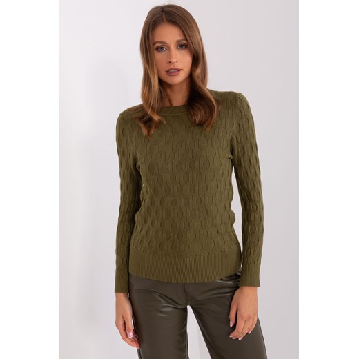 Sweter klasyczny z bawełną khaki ze sklepu 5.10.15 w kategorii Swetry damskie - zdjęcie 169701511