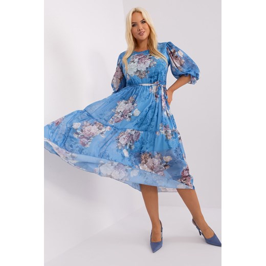 Rozkloszowana sukienka plus size w kwiaty niebieski ze sklepu 5.10.15 w kategorii Sukienki - zdjęcie 169701654