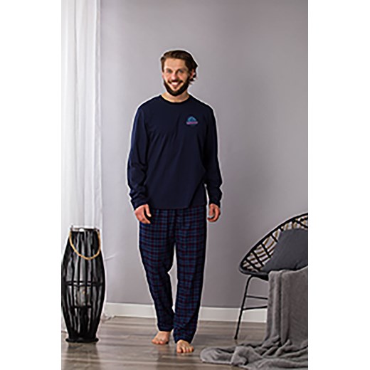 Bawełniana piżama  flanelowa piżama męska - granatowa ze sklepu 5.10.15 w kategorii Piżamy męskie - zdjęcie 169701801