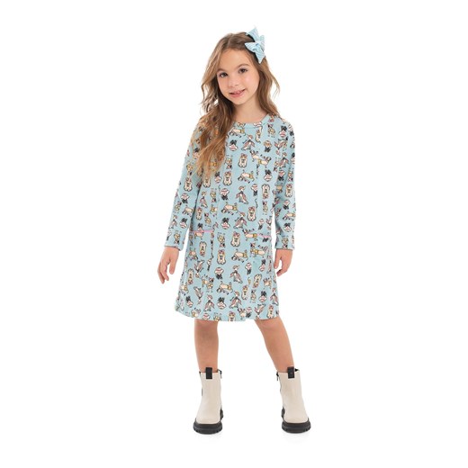 Błękitna sukienka dla dziewczynki z nadrukiem Quimby 128 okazyjna cena 5.10.15