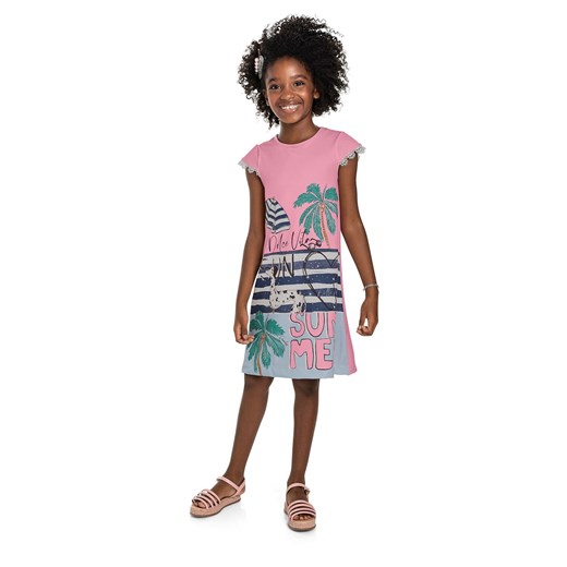 Sukienka z krótkim rękawem z napisem Summer - różowa ze sklepu 5.10.15 w kategorii Sukienki dziewczęce - zdjęcie 169701854