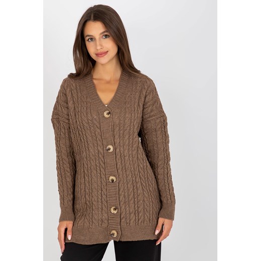 Brązowy sweter rozpinany z warkoczami RUE PARIS ze sklepu 5.10.15 w kategorii Swetry damskie - zdjęcie 169702361