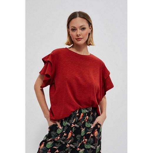 T-shirt damski z ozdobnymi rękawami burgundowy ze sklepu 5.10.15 w kategorii Bluzki damskie - zdjęcie 169702531