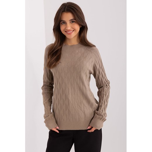 Ciemnobeżowy sweter klasyczny we wzory ze sklepu 5.10.15 w kategorii Swetry damskie - zdjęcie 169702644