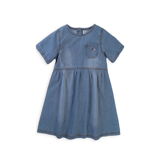 Jeansowa sukienka dla dziewczynki z krótkim rękawem oraz wyhaftowaną zebrą Minoti 110/116 okazyjna cena 5.10.15