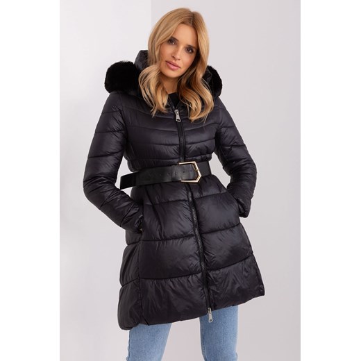 Pikowana kurtka zimowa z paskiem czarny ze sklepu 5.10.15 w kategorii Kurtki damskie - zdjęcie 169703022