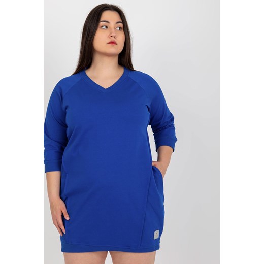 Kobaltowa mini sukienka plus size z rękawem 3/4 ze sklepu 5.10.15 w kategorii Sukienki - zdjęcie 169703741