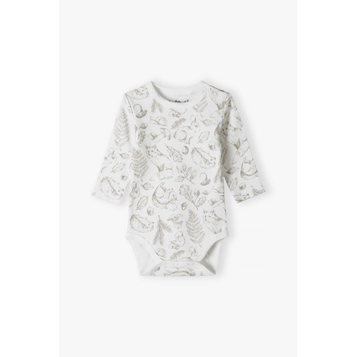 Body niemowlęce z długim rękawem z motywem roślinnym białe ze sklepu 5.10.15 w kategorii Body niemowlęce - zdjęcie 169703831