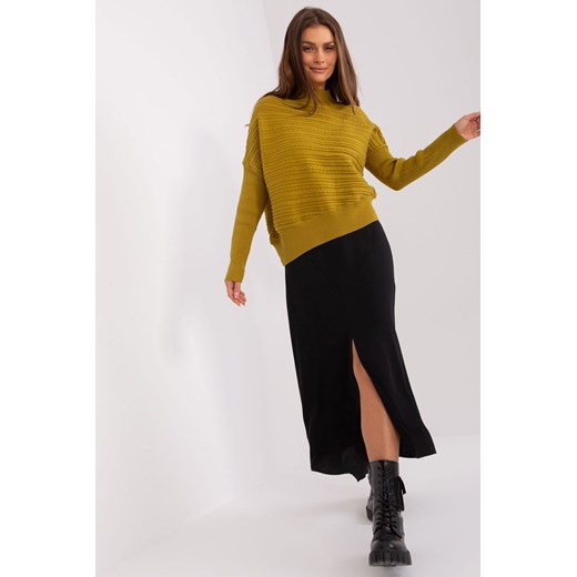 Oliwkowy damski sweter asymetryczny z warkoczami ze sklepu 5.10.15 w kategorii Swetry damskie - zdjęcie 169704102