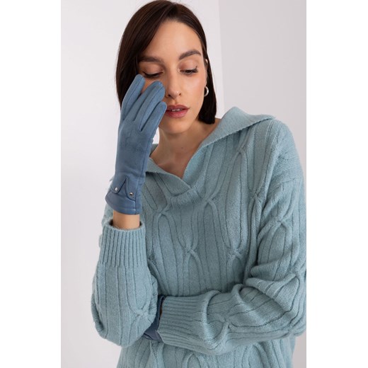 Brudnoniebieskie rękawiczki ze wstawkami z ekoskóry Wool Fashion Italia S/M okazja 5.10.15