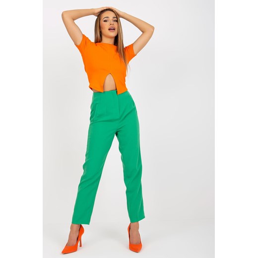 Zielone elegacnkie spodnie z materiału z prostą nogawką ze sklepu 5.10.15 w kategorii Spodnie damskie - zdjęcie 169704434