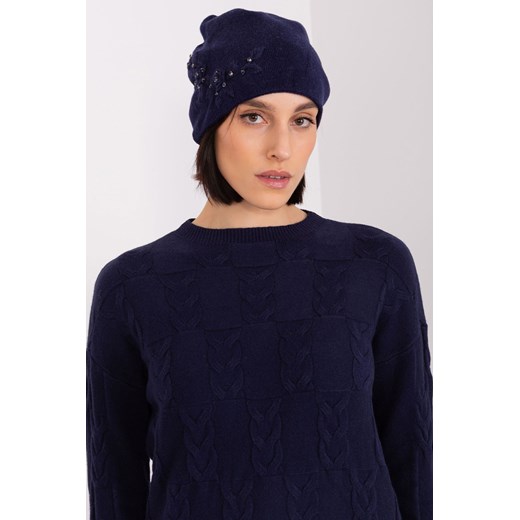 Granatowa czapka dzianinowa z aplikacją Wool Fashion Italia one size promocyjna cena 5.10.15
