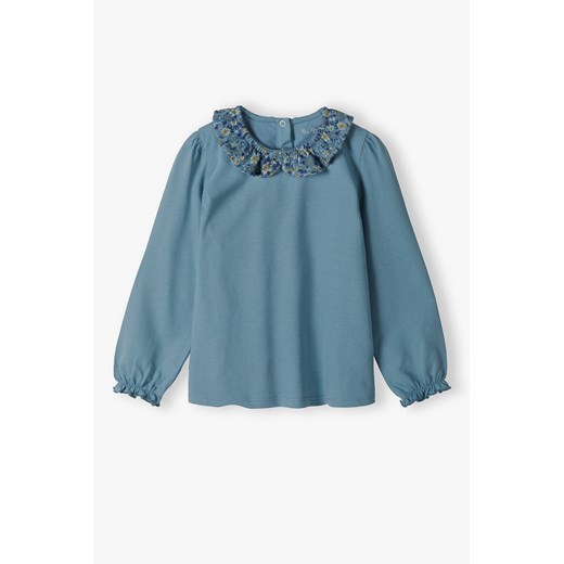 Dzianinowa niebieska bluzka z kołnierzykiem - długim rękawem ze sklepu 5.10.15 w kategorii Bluzki dziewczęce - zdjęcie 169704444