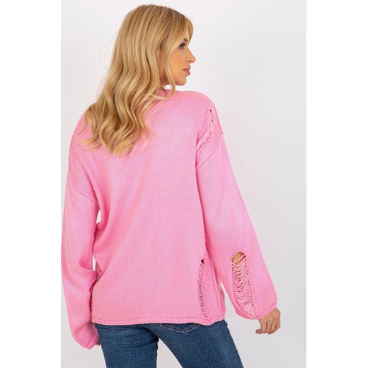 Damski sweter oversize z dziurami - różówy one size wyprzedaż 5.10.15