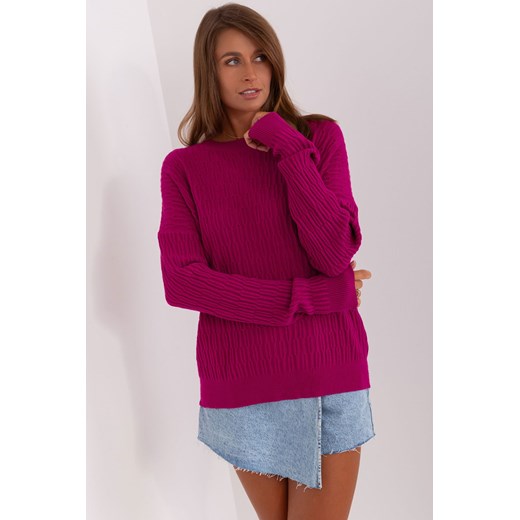 fioletowy sweter damski klasyczny z okrągłym dekoltem ze sklepu 5.10.15 w kategorii Swetry damskie - zdjęcie 169705090
