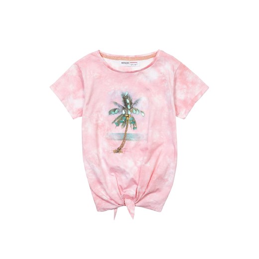 T-shirt z bawełny dla dziewczynki różowy z palmą ze sklepu 5.10.15 w kategorii Bluzki dziewczęce - zdjęcie 169705352