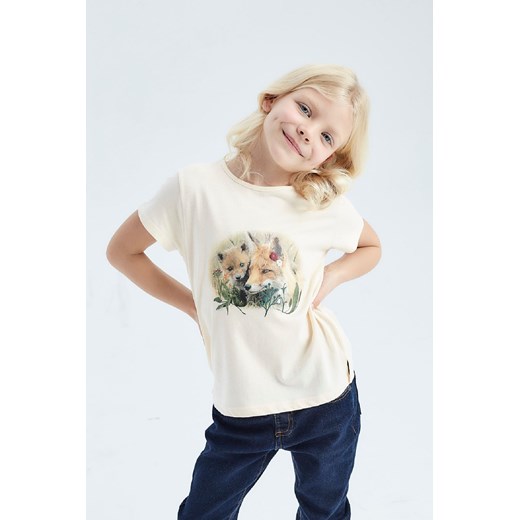 Dzianinowy t-shirt z liskiem - Deep nature ze sklepu 5.10.15 w kategorii Bluzki dziewczęce - zdjęcie 169705513