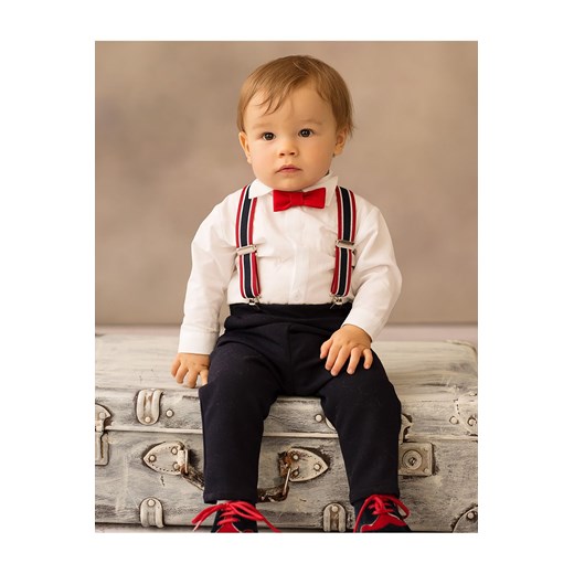 Elegancki komplet PIOTRUŚ dla chłopca koszulo-body + spodnie + szelki + mucha ze sklepu 5.10.15 w kategorii Ubranka do chrztu - zdjęcie 169706122