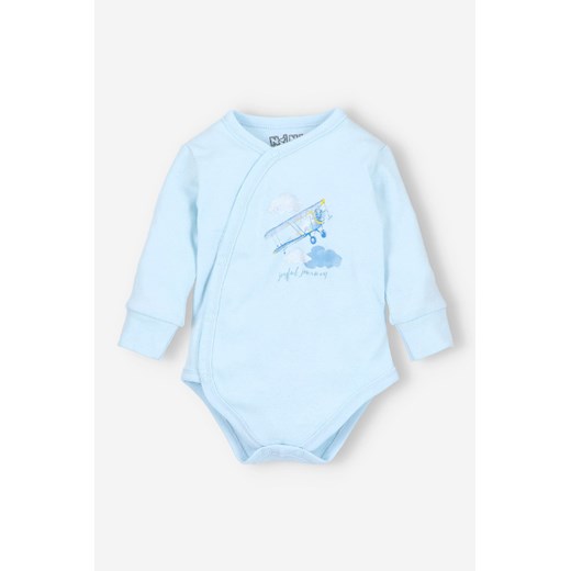 Błękitne body niemowlęce kopertowe z bawełny organicznej Nini 62 5.10.15