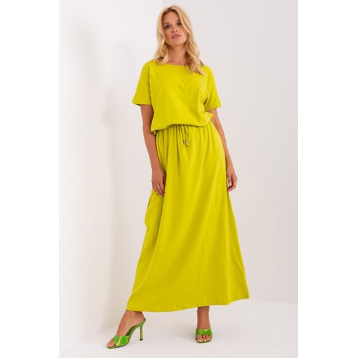Limonkowa maxi sukienka damska basic z kieszeniami ze sklepu 5.10.15 w kategorii Sukienki - zdjęcie 169706300