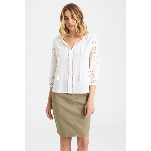 Bawełniana bluzka damska z długim rękawem biała ze sklepu 5.10.15 w kategorii Bluzki damskie - zdjęcie 169706700