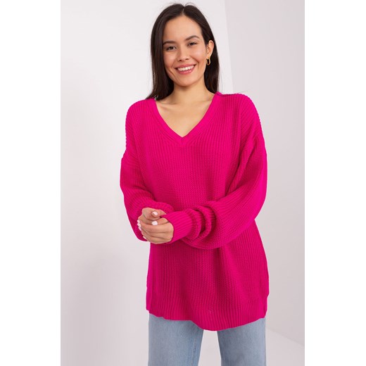 Damski sweter oversize z wełną fuksjowy ze sklepu 5.10.15 w kategorii Swetry damskie - zdjęcie 169706903